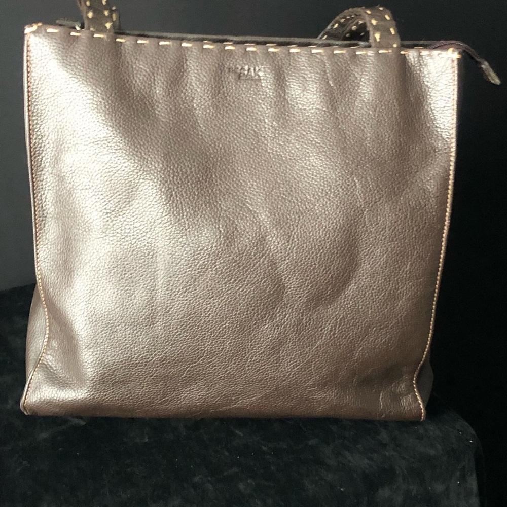 THE SAK Brown Leather Bag/Tan Contrast Stitching